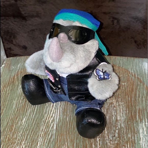Rhinocort Aqua Nasal Spray Pharmaceutical Advertising Rhino Biker Plush 7" - Picture 1 of 6
